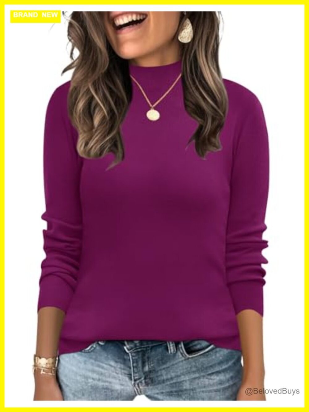 Mock Neck Sweater Women Long Sleeve Loose Fit Knit Pullover